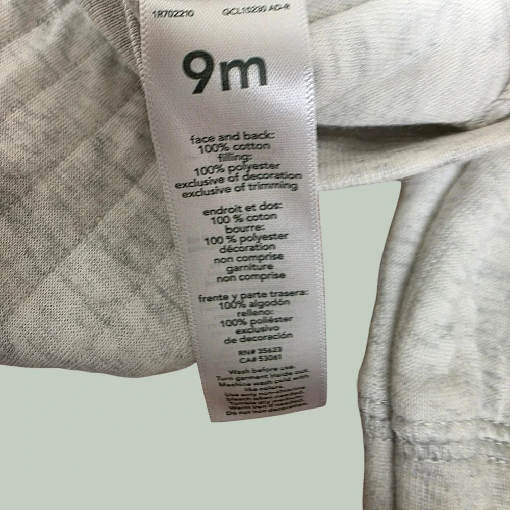Carters Just One You Baby 9M Gray Quilted Koala Sweatshirt and Pants Set 2PC